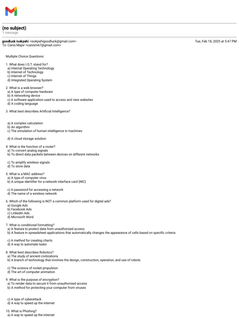 Tech Knowledge Quiz Questions and Answers | PDF | Computer Network ...