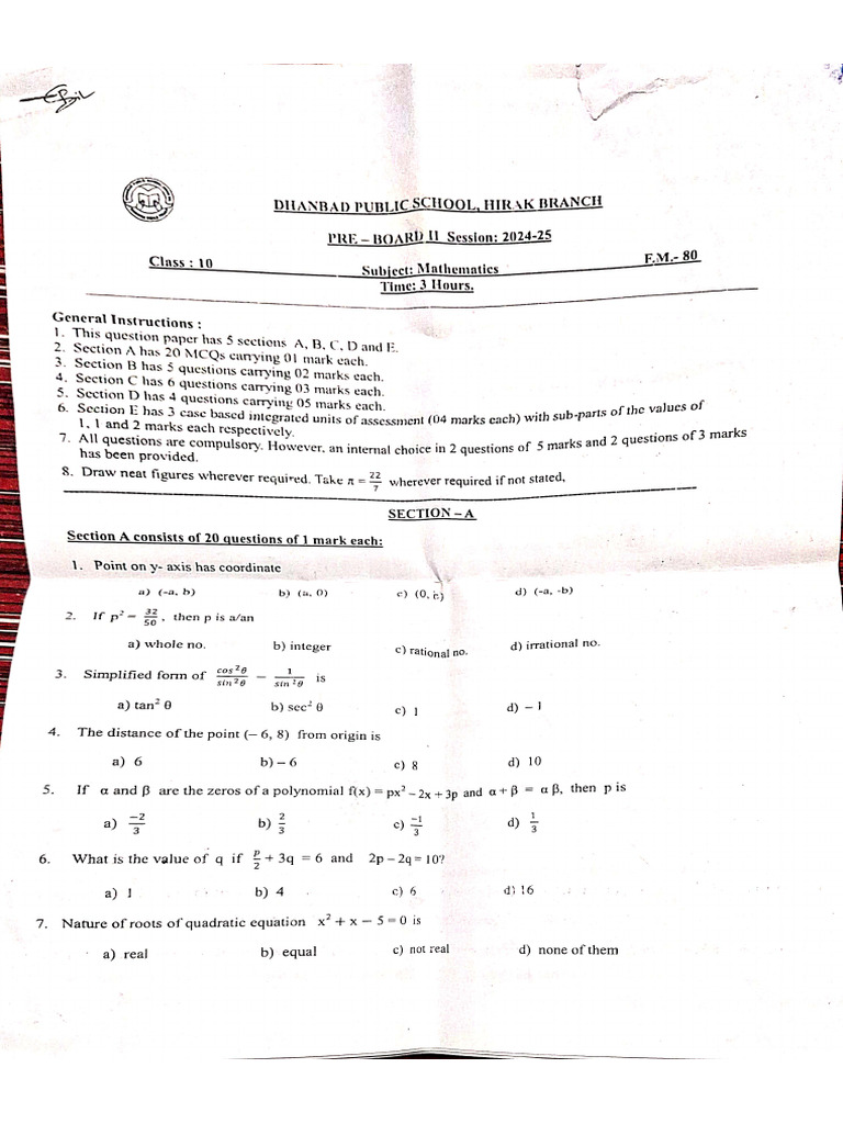 Maths Pre Board - II | PDF