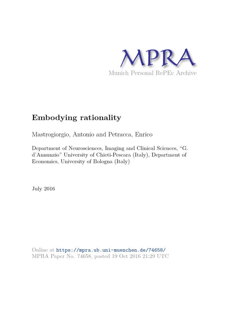 Embodied Rationality in Economics | PDF | Rationality | Heuristic