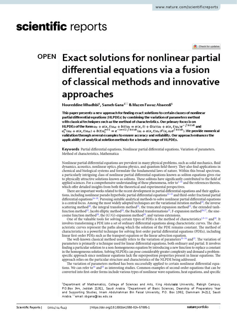 Exact Solutions for Nonlinear Partial Differential Equations via a ...