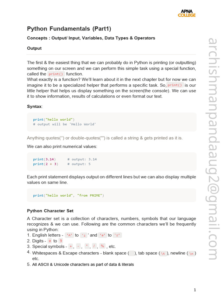 Python Basics: Input, Output, Variables | PDF | Data Type | Boolean ...