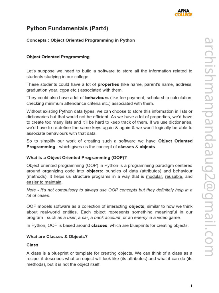 OOP Concepts in Python Explained | PDF | Class (Computer Programming ...
