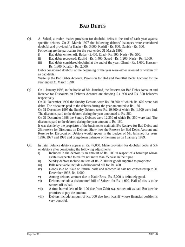 Bad Debts and Provisions Accounting Guide | PDF | Bad Debt | Business ...