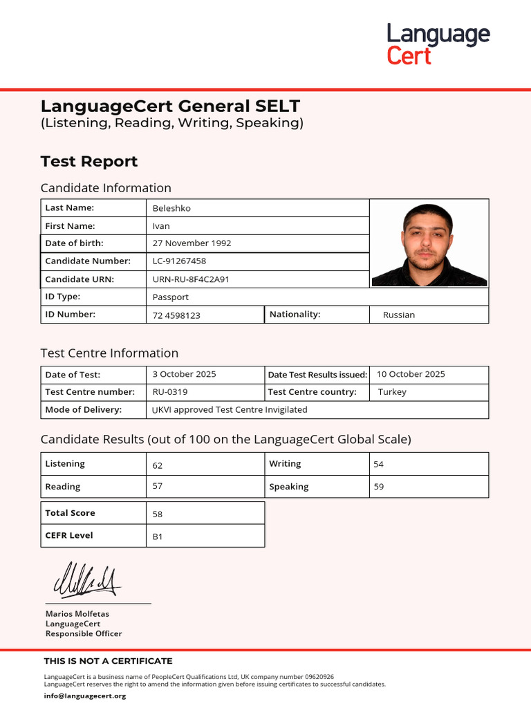 LanguageCert SELT Test Report Summary | PDF | Cognitive Science ...