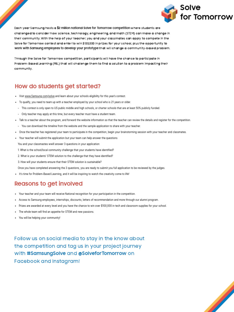Samsung Solve for Tomorrow Contest Guide | PDF | Teachers | Science ...
