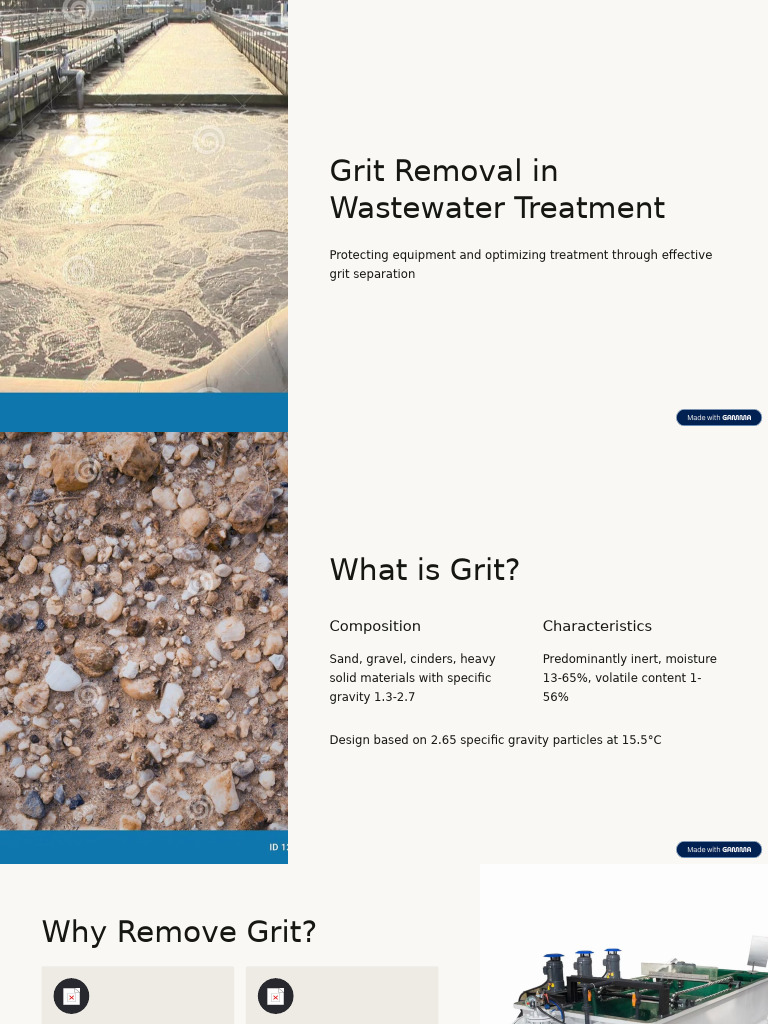 Grit Removal in Wastewater Treatment | PDF | Sewage Treatment | Pump