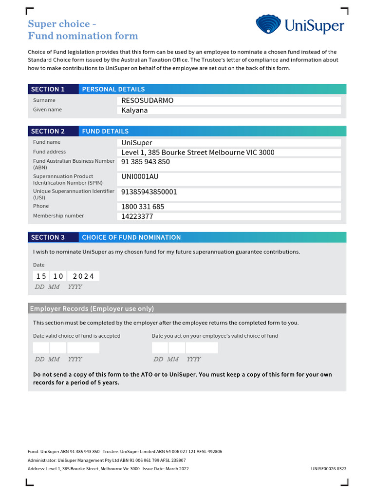 Choice of Fund Form | PDF