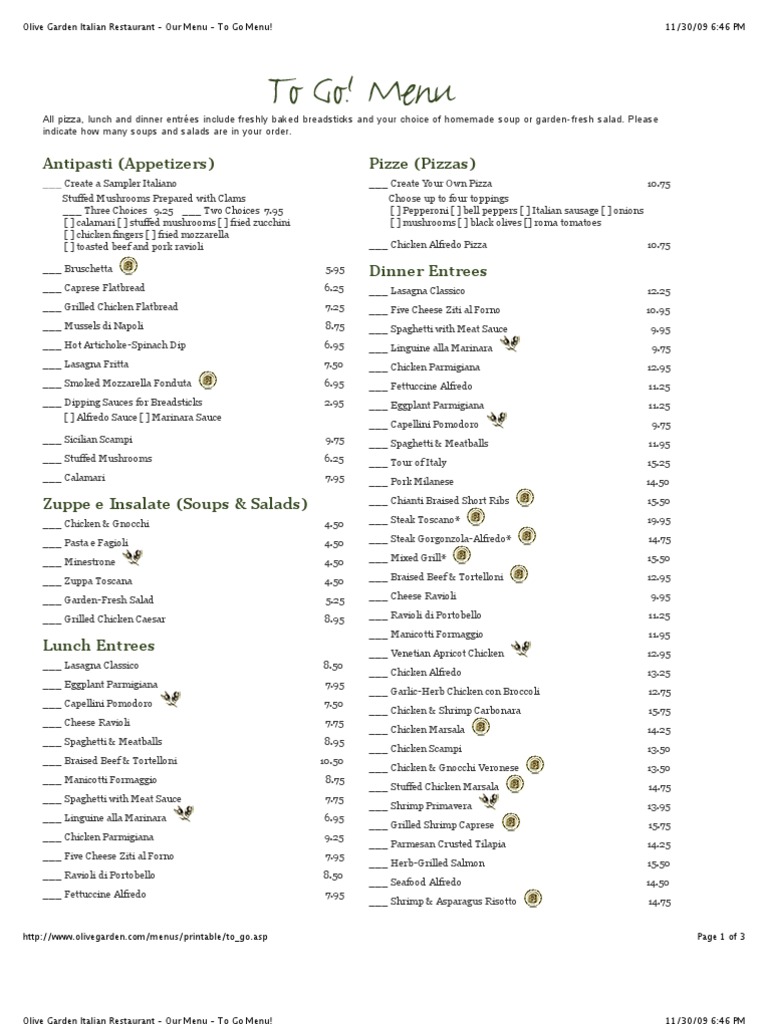 Olive Garden Italian Restaurant Our Menu To Go Menu | PDF | Italian ...
