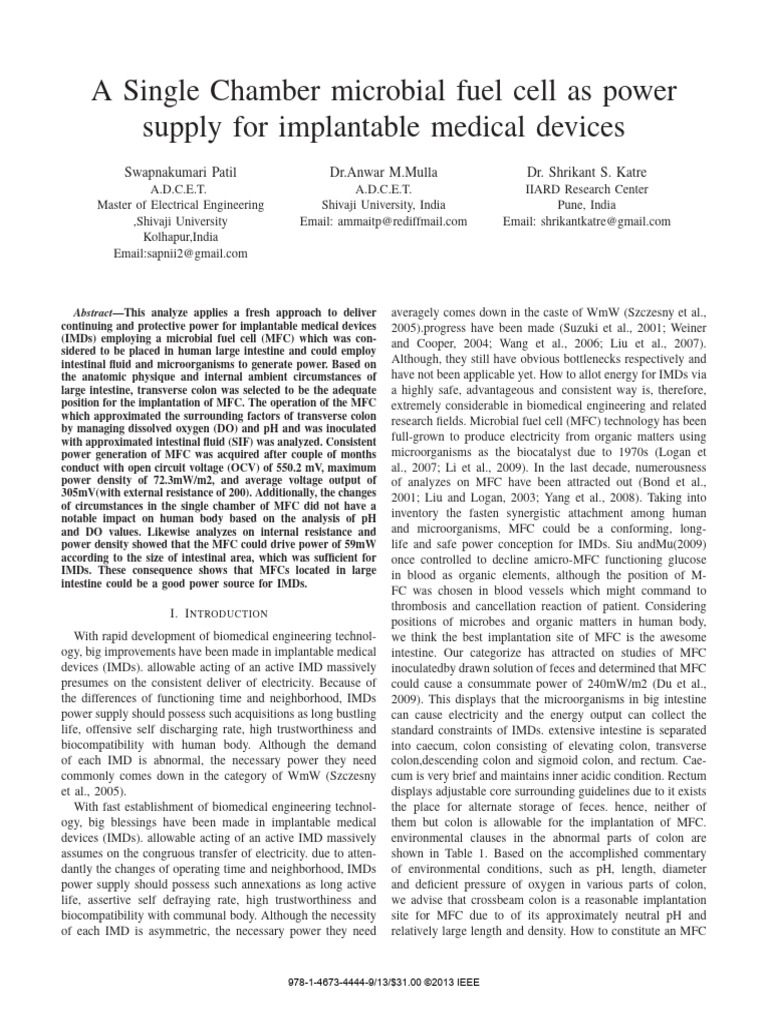 A Single Chamber Microbial Fuel Cell as Power | PDF | Large Intestine ...