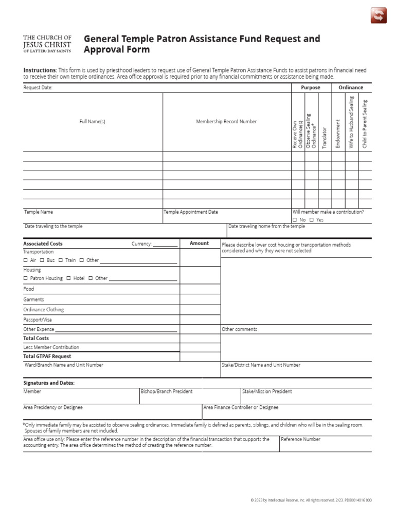 Temple Patron Assistance Fund Request Form | PDF | Mormonism | Latter ...