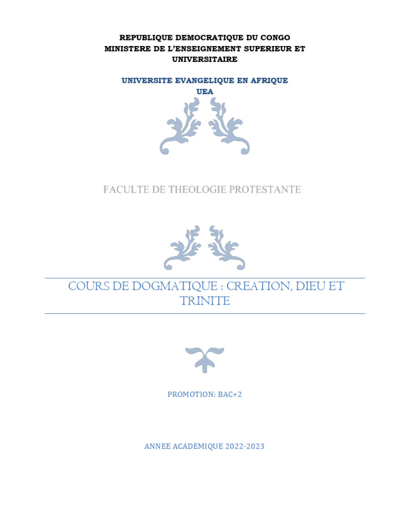 Dogmatique : Création, Dieu et Trinité | PDF | Création (Bible) | Dieu