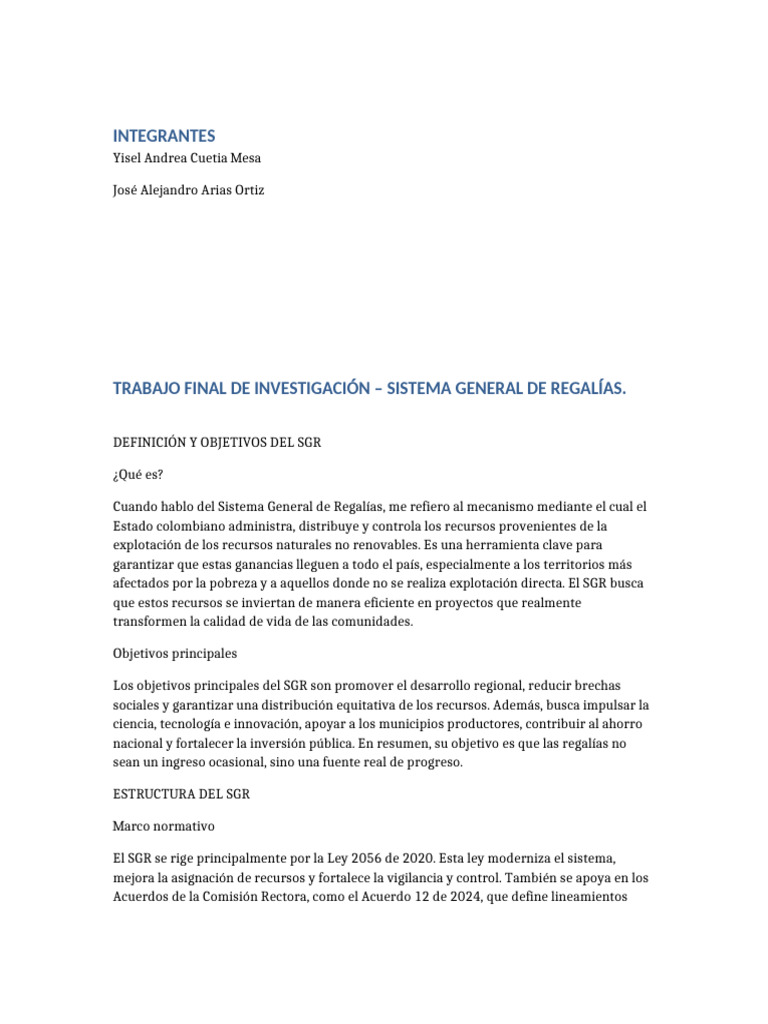 Sistema General de Regalías en Colombia | PDF | Planificación | Economias