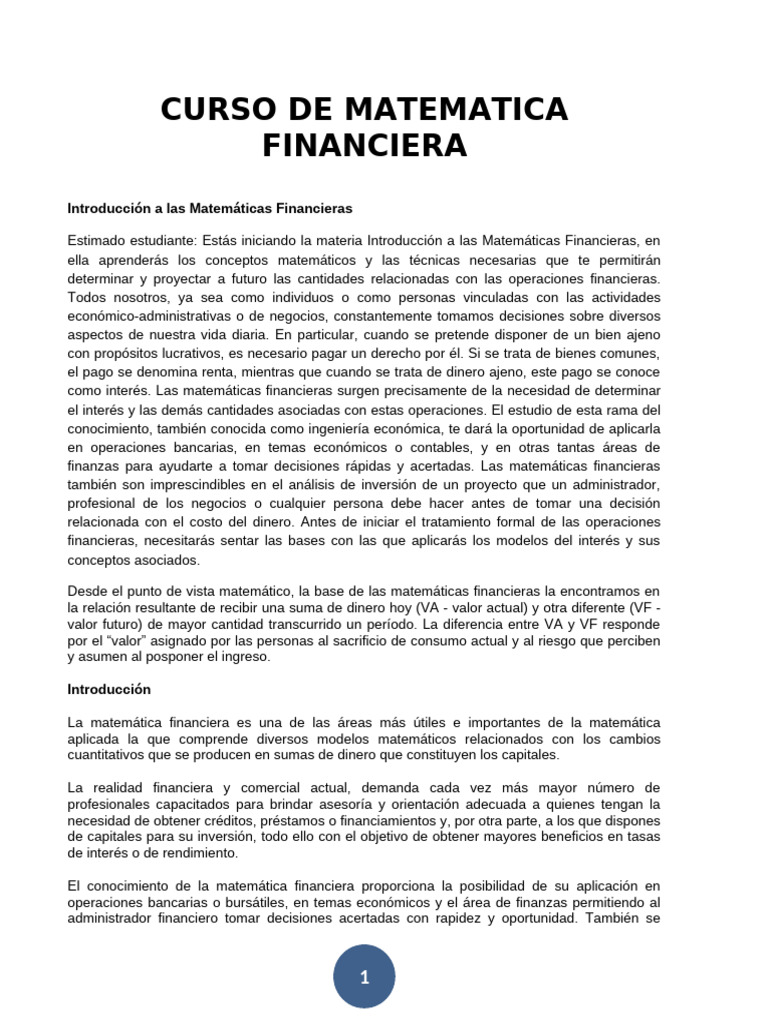 Curso de Matemáticas Financieras | PDF | Interés | Tasas de interés