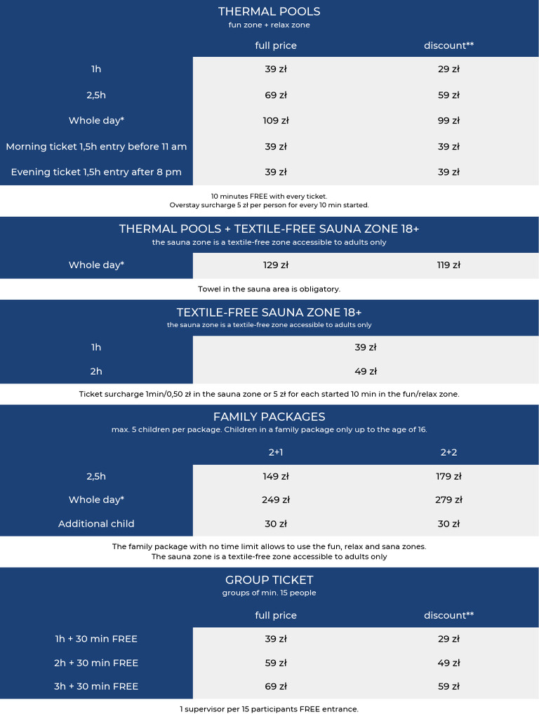 Thermal Pools Pricing and Packages | PDF