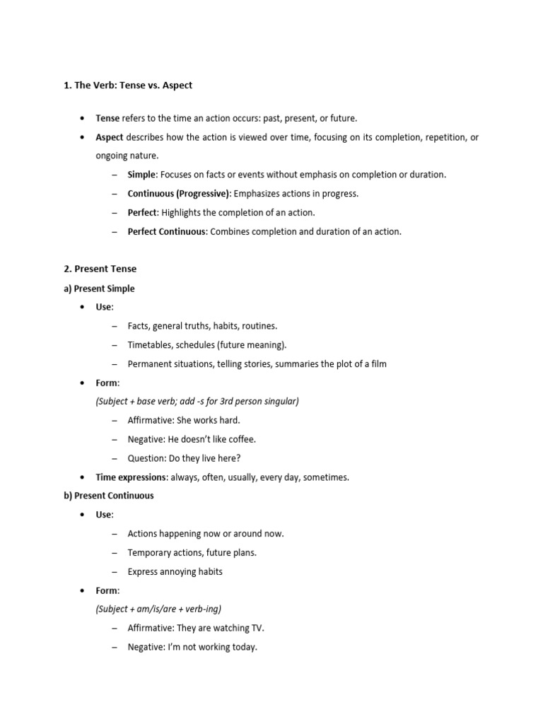 Notes - English Grammar | PDF | Verb | Grammatical Tense