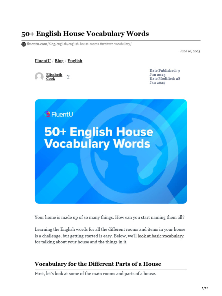 Essential House Vocabulary in English | PDF | Tableware | Bathroom