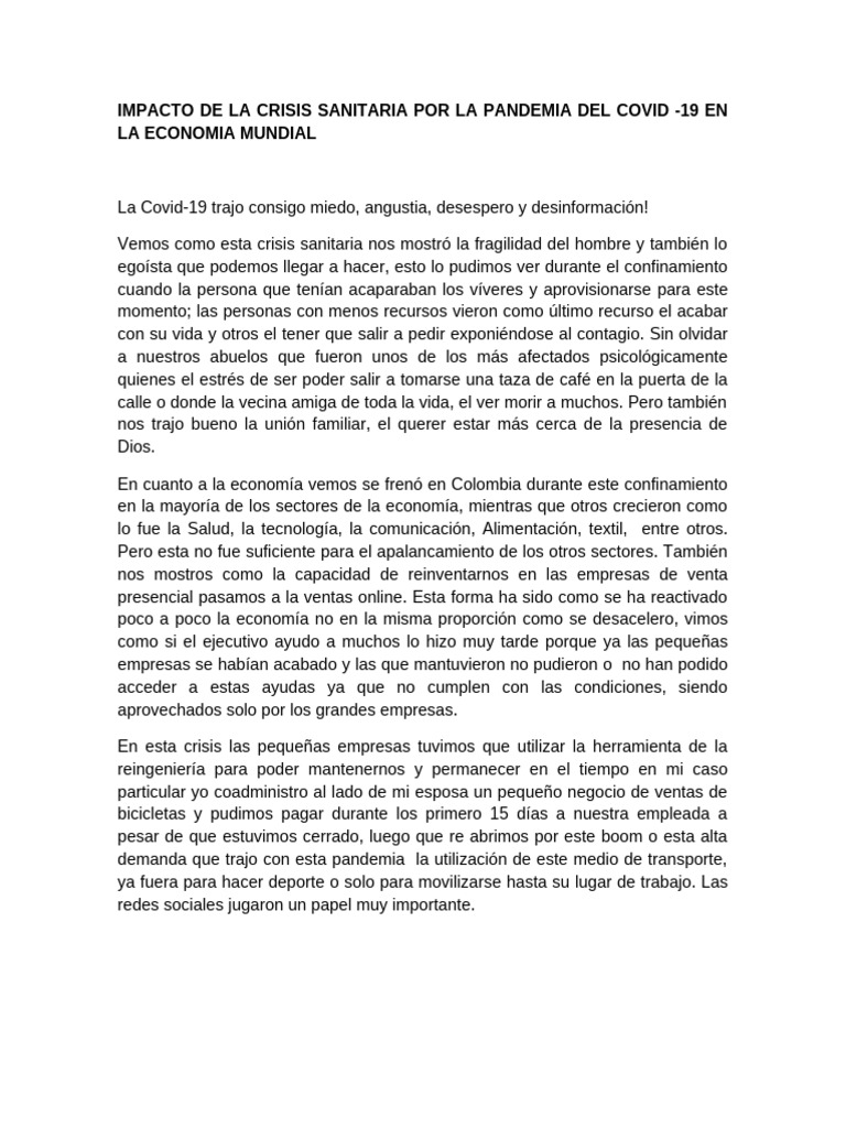 Impacto de La Crisis Sanitaria Por La Pandemia Del Covid-19 | PDF