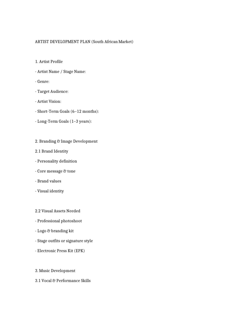 South African Artist Development Plan | PDF | Mass Media | Promotion ...
