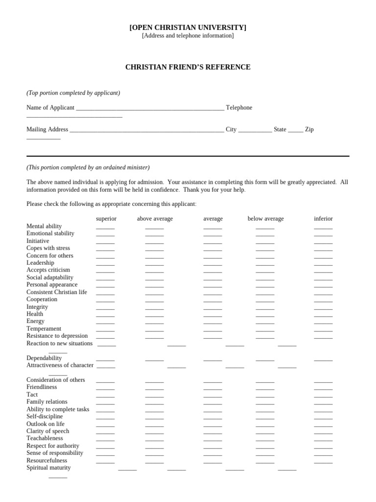 Christian University Reference Form | PDF | Psychology | Social Psychology