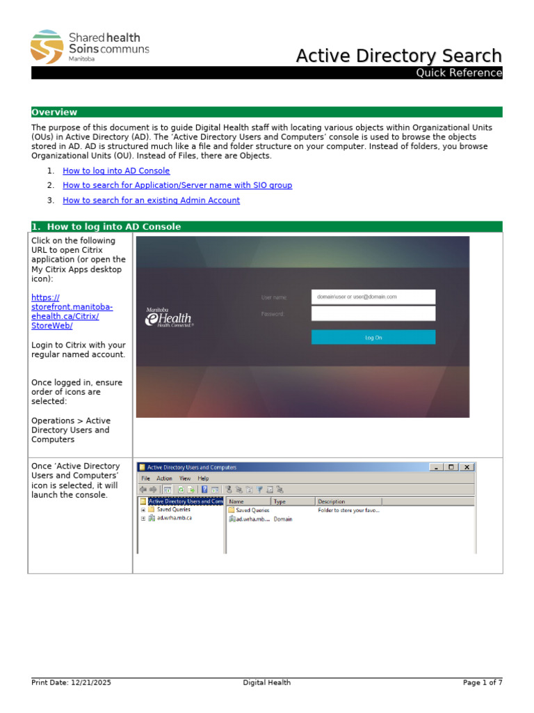 Active Directory Search Quick Reference | PDF | Active Directory ...