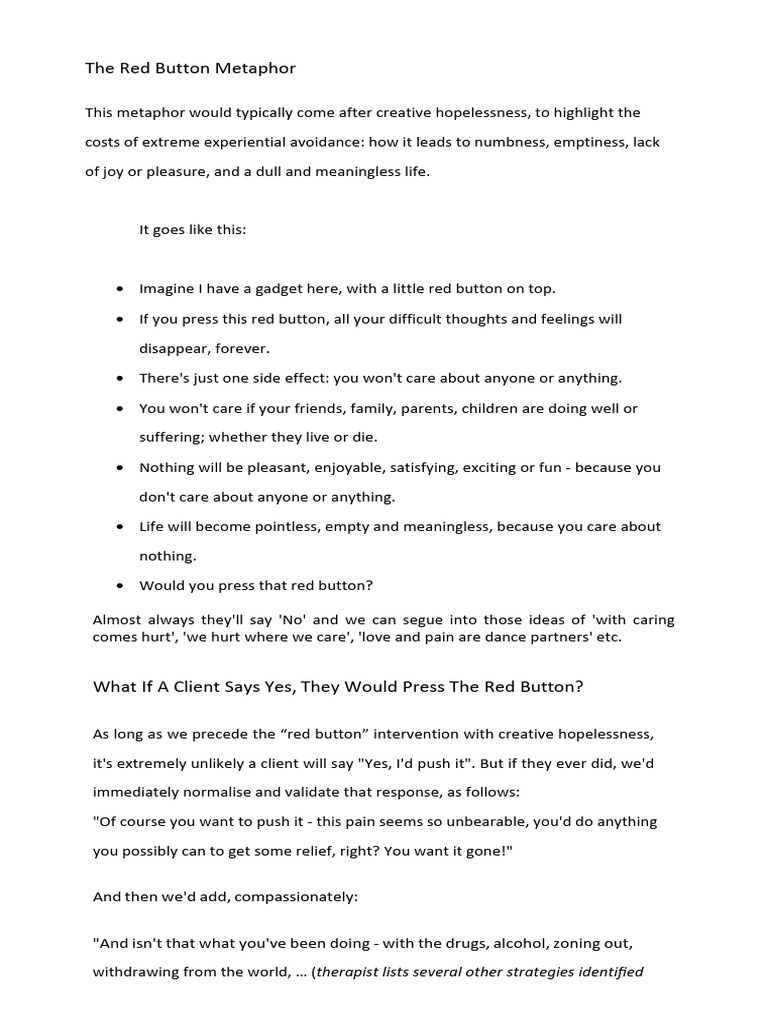 The Red Button Metaphor Explained | PDF | Psychology | Psychological ...