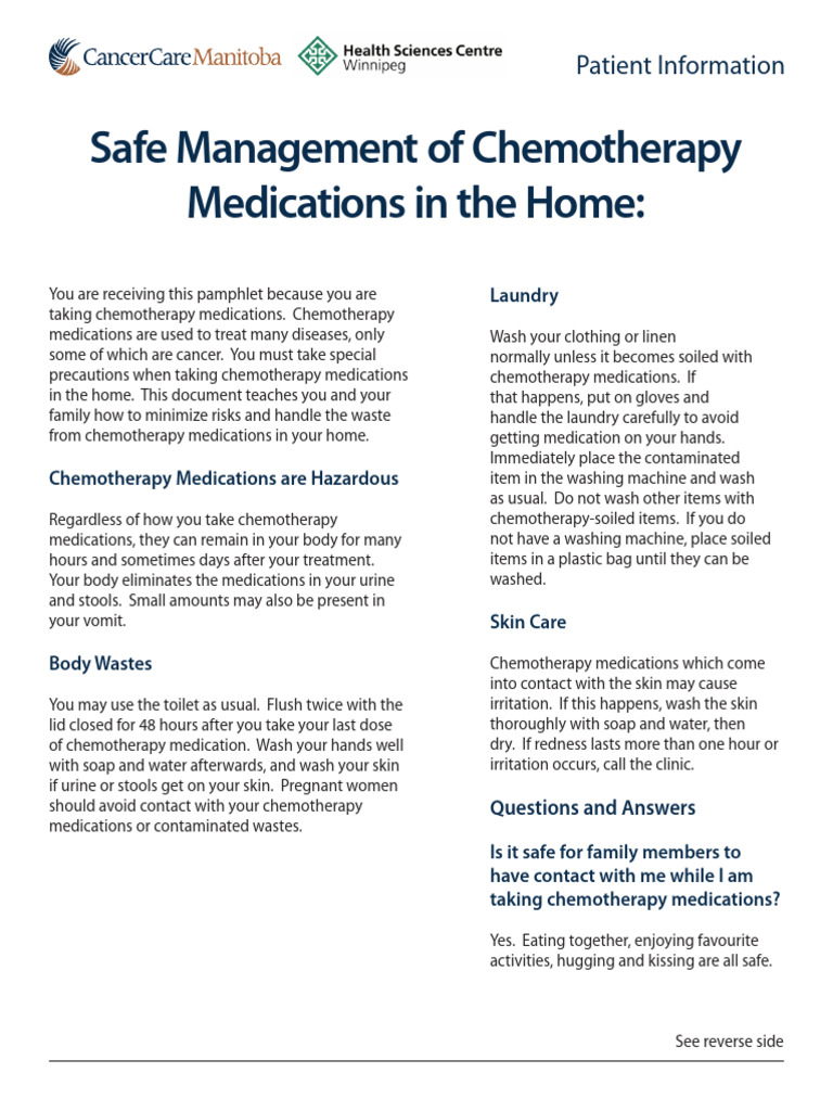 Safe Home Chemotherapy Management Guide | PDF | Chemotherapy | Toilet