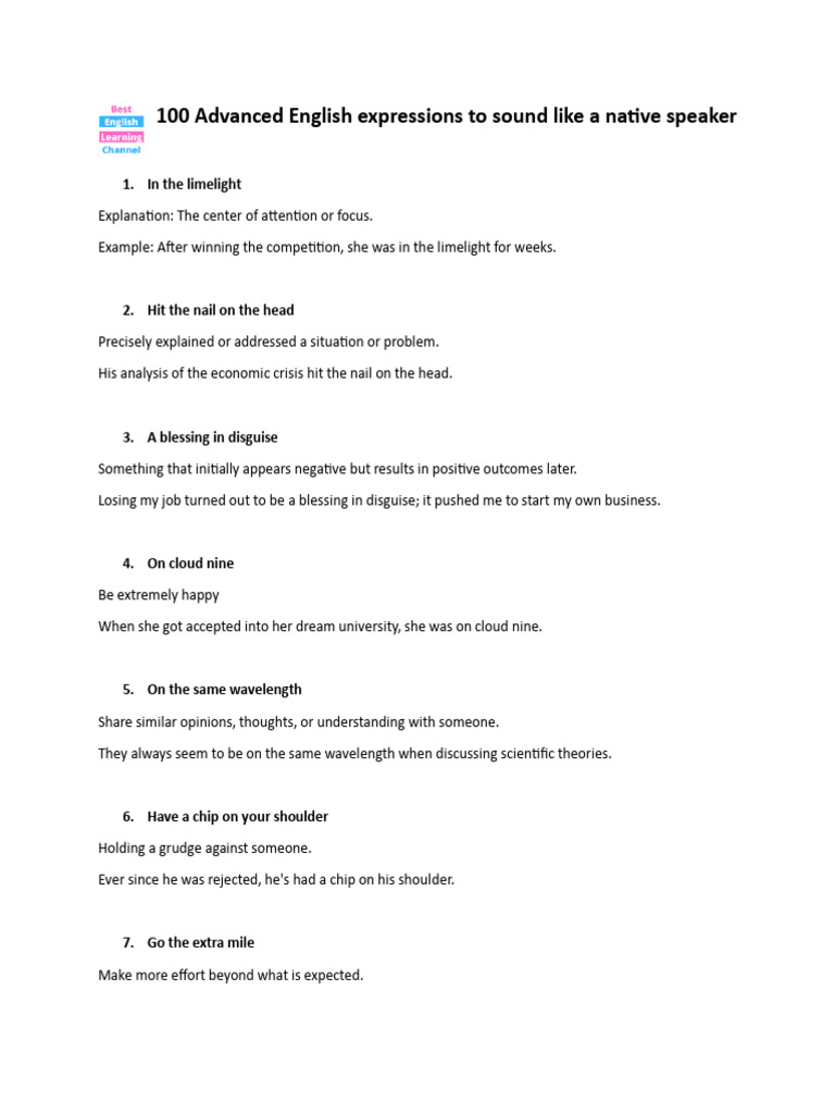 Advanced English Expressions Guide | PDF