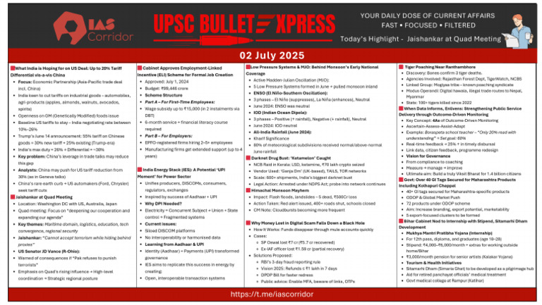 02 JULY 2025 Current Affairs Notes Bullet Express by IAS Corridor | PDF