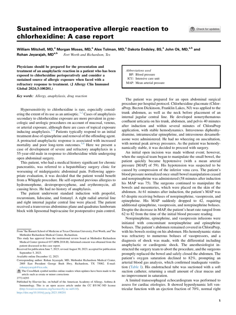 Sustained Intraoperative Allergic Reaction To Clorhexidine | PDF ...