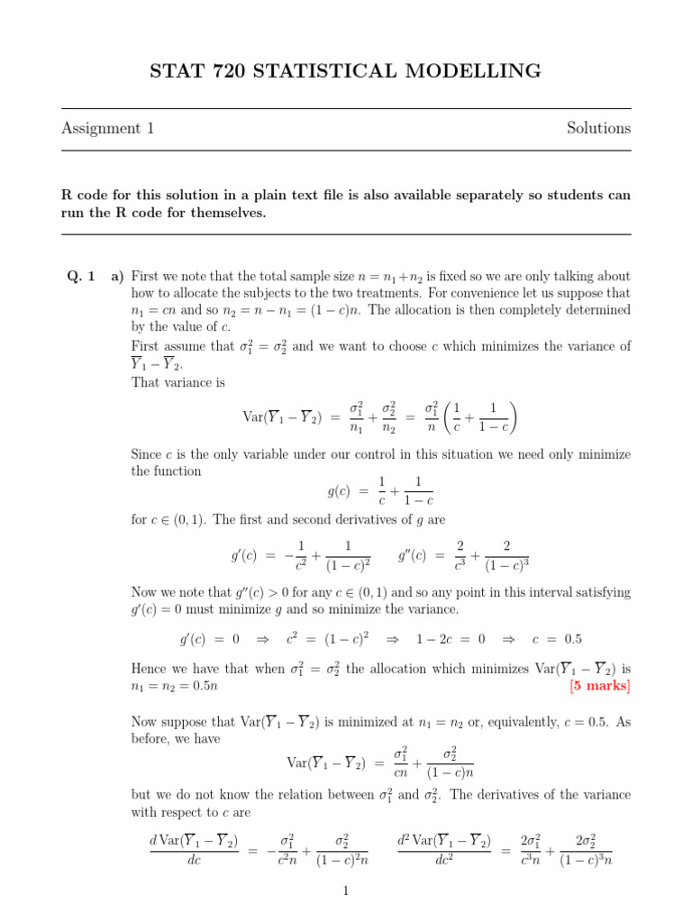 Statistical Modelling Assignment Solutions | PDF | F Test | Data Analysis
