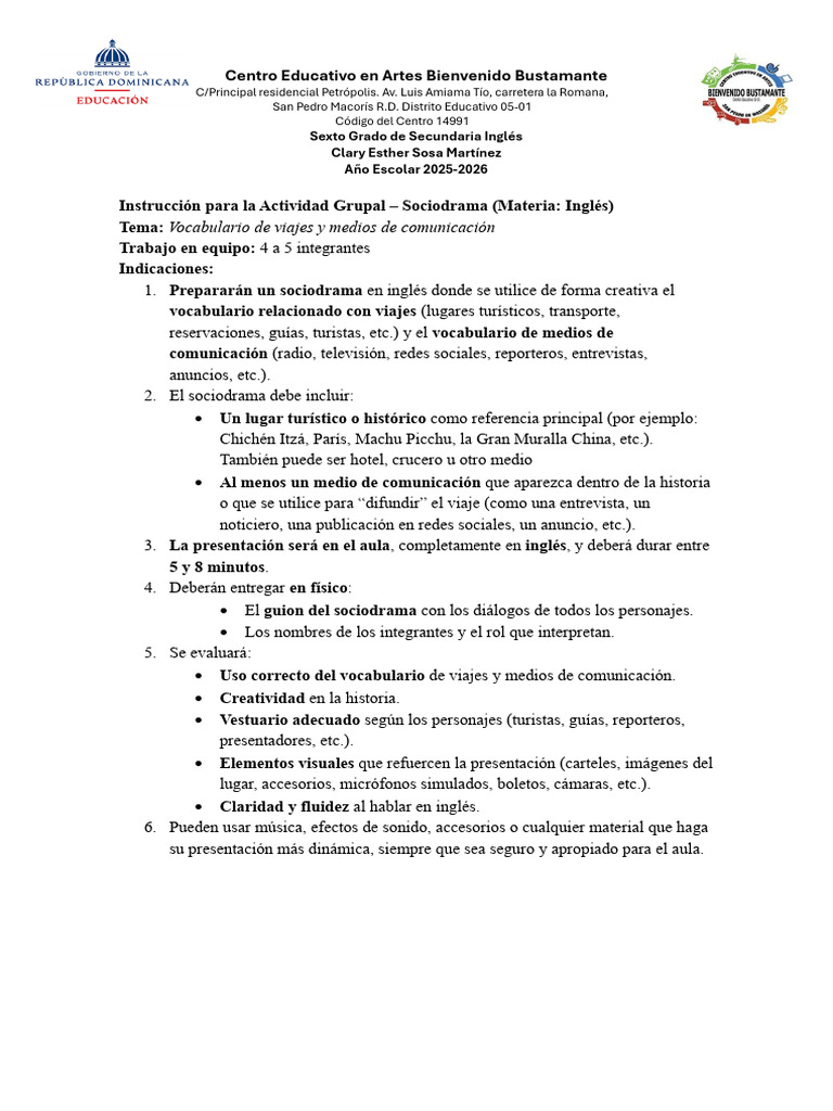 Actividades de Inglés para Sexto Grado | PDF
