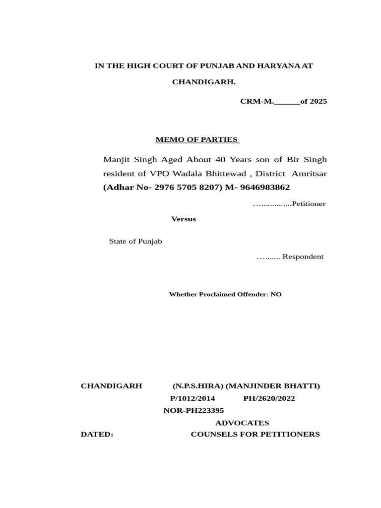 Anticipatory Bail Petition in Punjab High Court | PDF | Bail | Affidavit