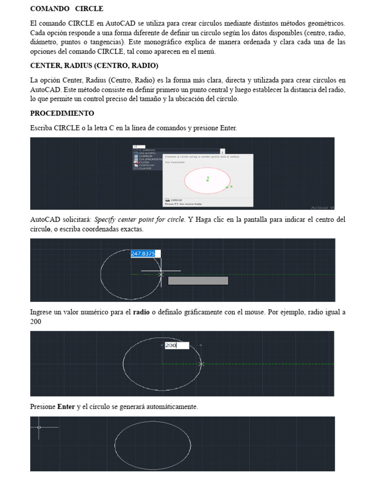 Comando CIRCLE en AutoCAD: Guía Rápida | PDF