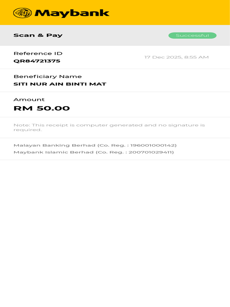 Scan & Pay Receipt - RM 50 Transaction | PDF