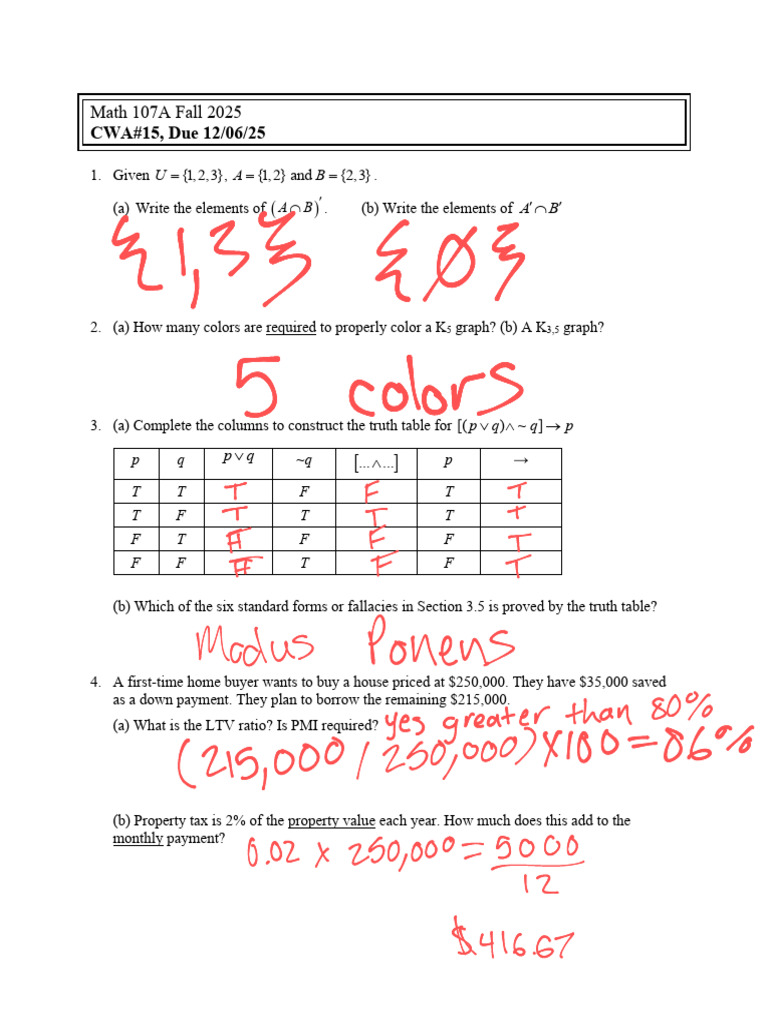 Math 107A Fall 2025 Assignment Guide | PDF | Interest | Debt