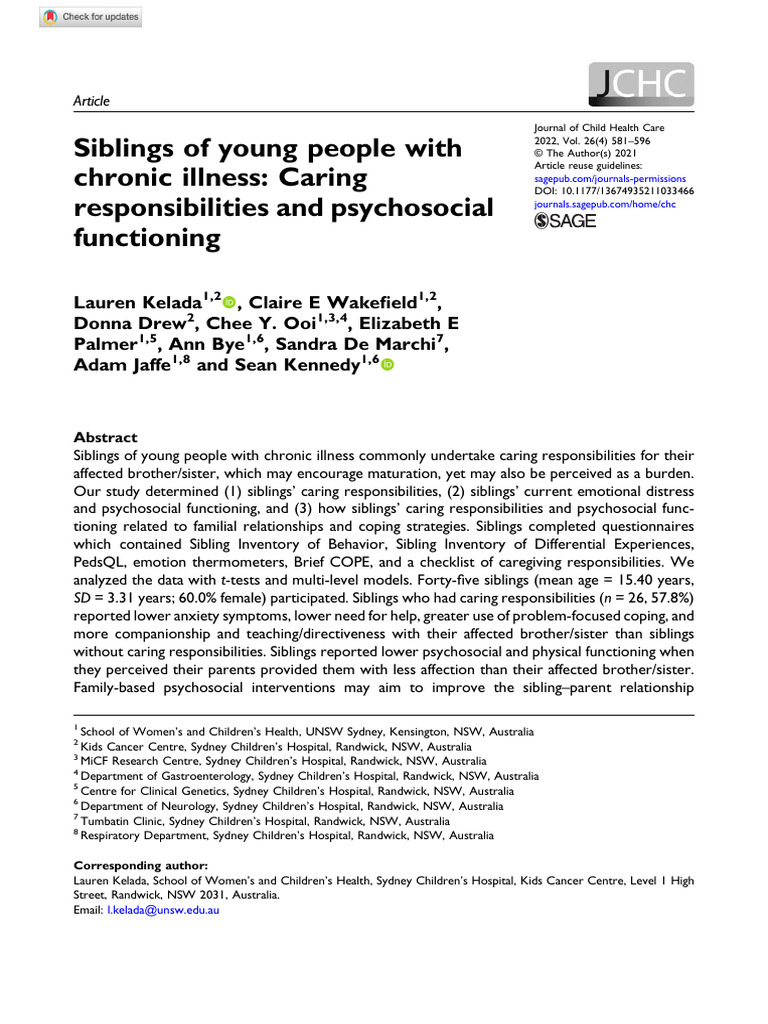 Siblings of Chronically Ill Youth: Roles and Impact | PDF | Sibling ...
