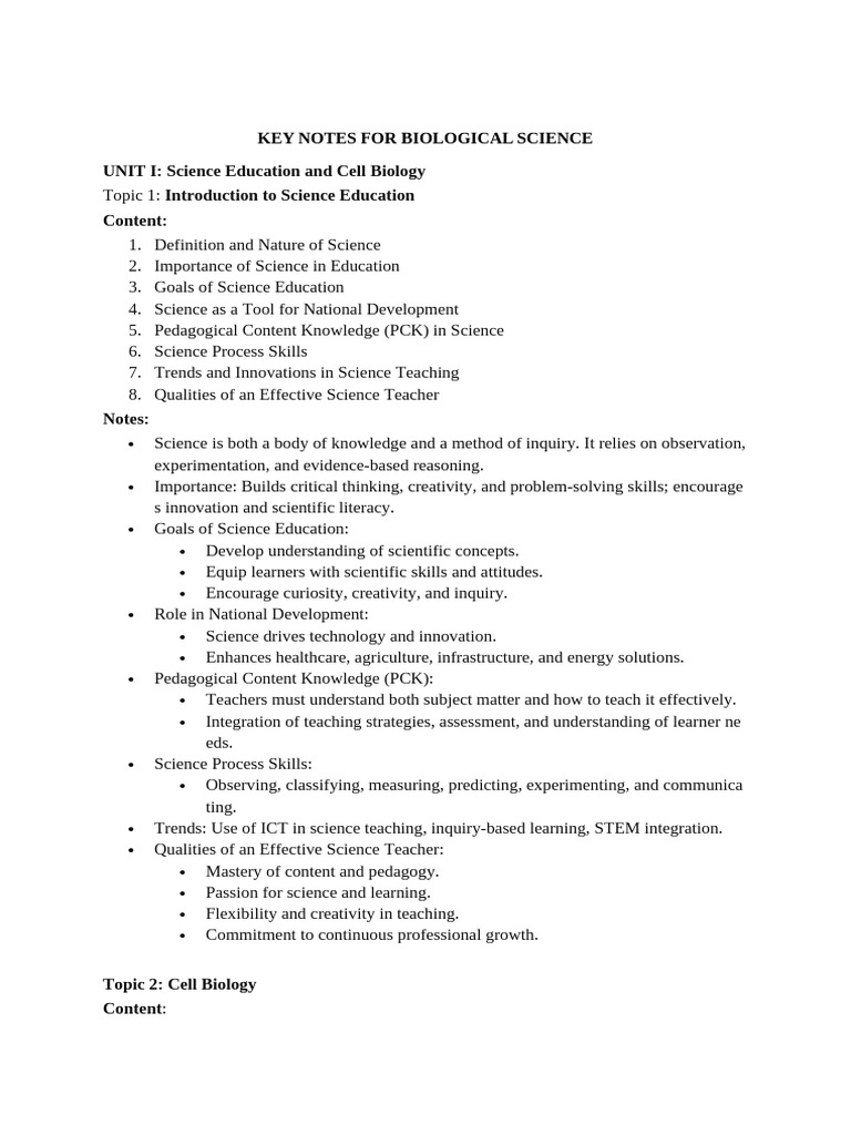Key Notes on Science Education & Cell Biology | PDF | Cell (Biology ...