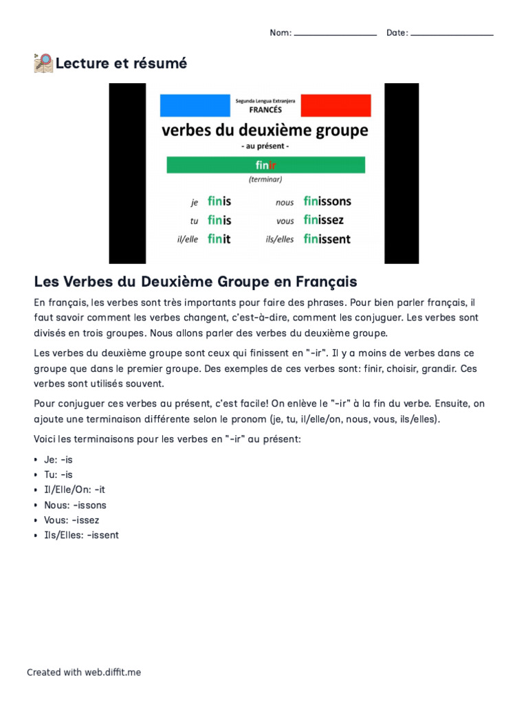 Conjugaison des verbes du 2e groupe en français | PDF | Verbe | Phrase