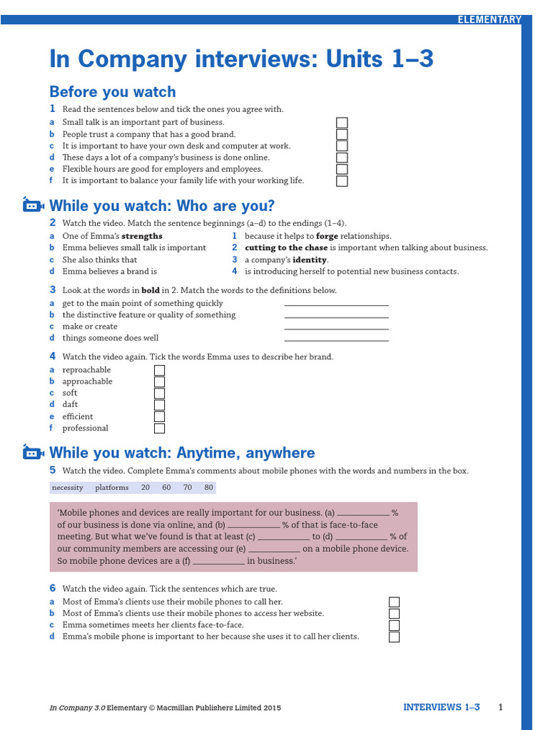 In Company 3.0 Elementary Interviews Guide | PDF