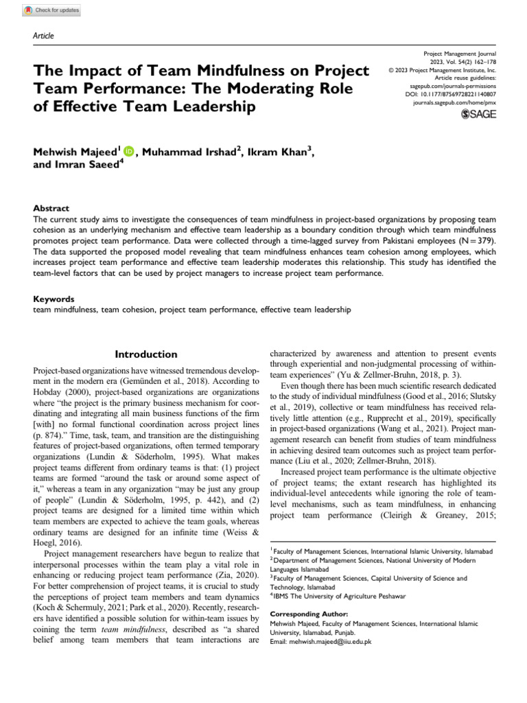 Team Mindfulness and Project Performance | PDF | Psychological Concepts ...
