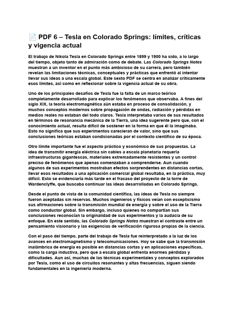 ? Tesla en Colorado Springs - Límites, Críticas y Vigencia Actual | PDF ...