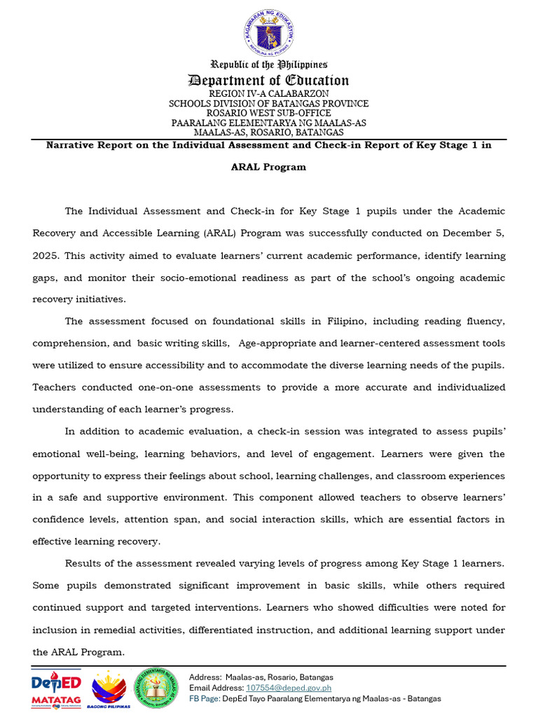 ARAL Program Assessment Report 2025 | PDF | Learning | Cognition
