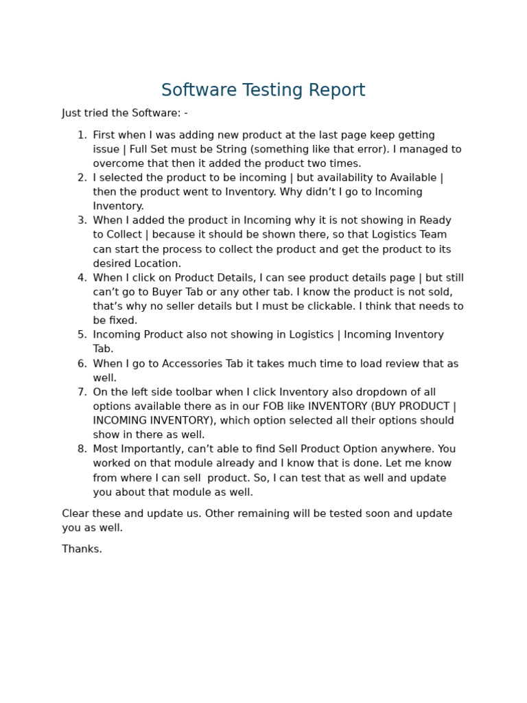 Software Testing Issues and Feedback | PDF