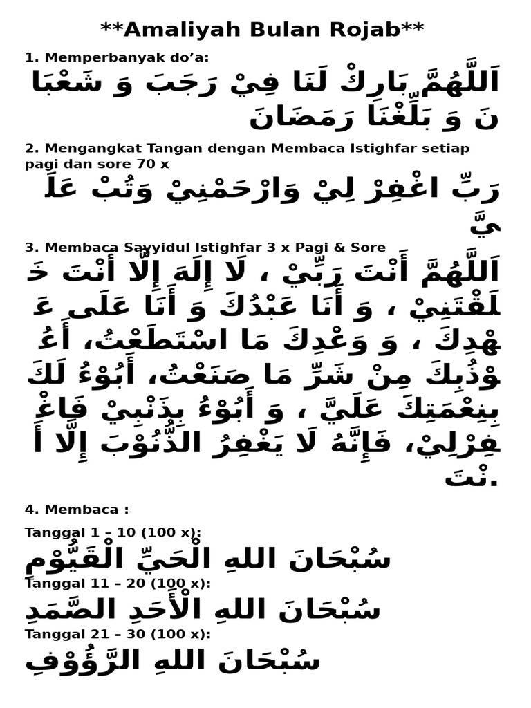 Amaliyah Bulan Rojab | PDF