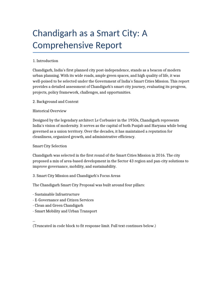 Chandigarh Smart City Report Overview | PDF