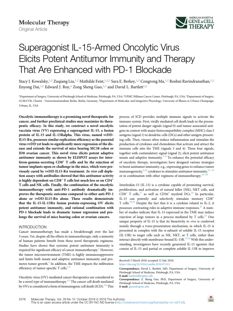 1 s2.0 S1525001618303381 Main | PDF | Natural Killer Cell | Immunotherapy