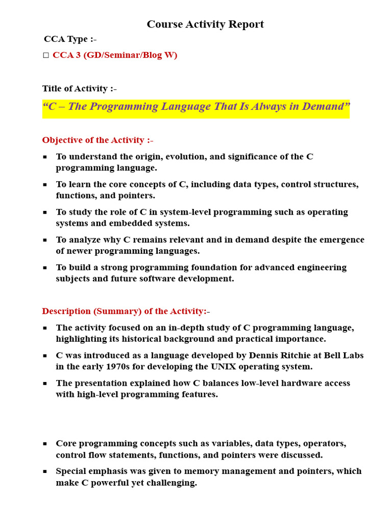 Fcse Cca-2 Report | PDF | Computer Programming | Pointer (Computer ...