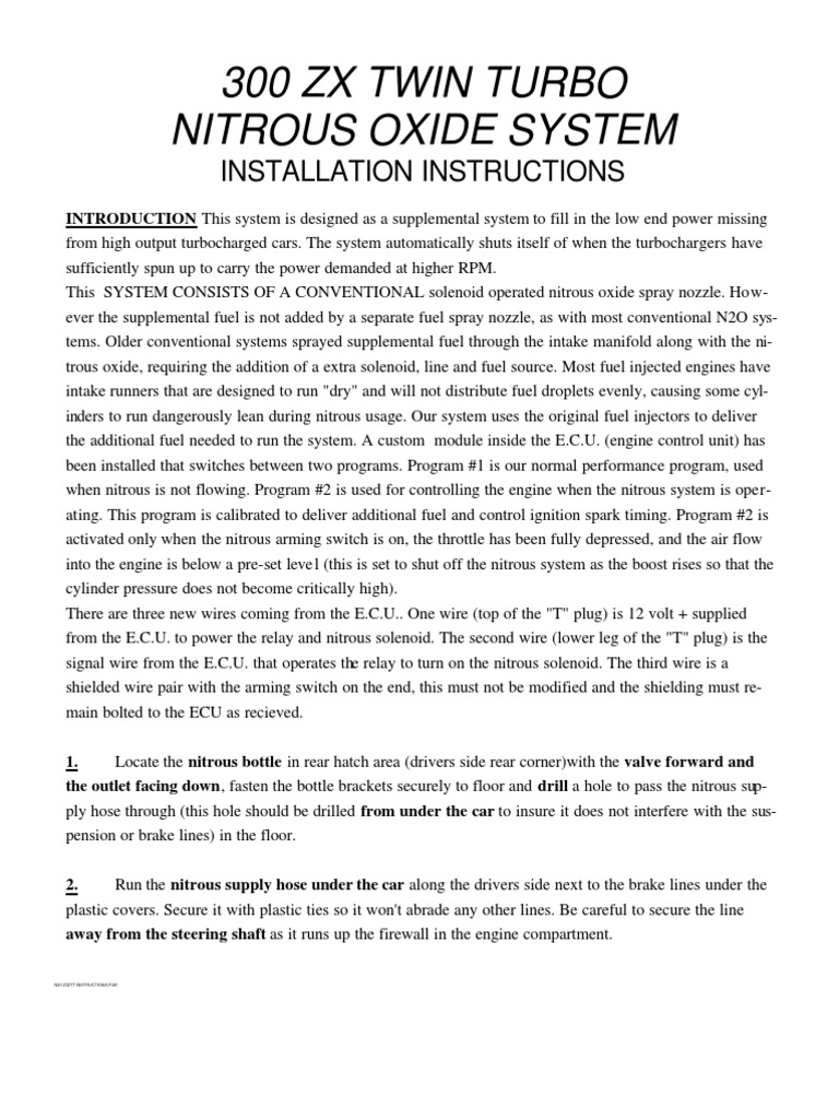 300 ZX Twin Turbo Nitrous Oxide System Installation Instructions Download Free PDF Throttle