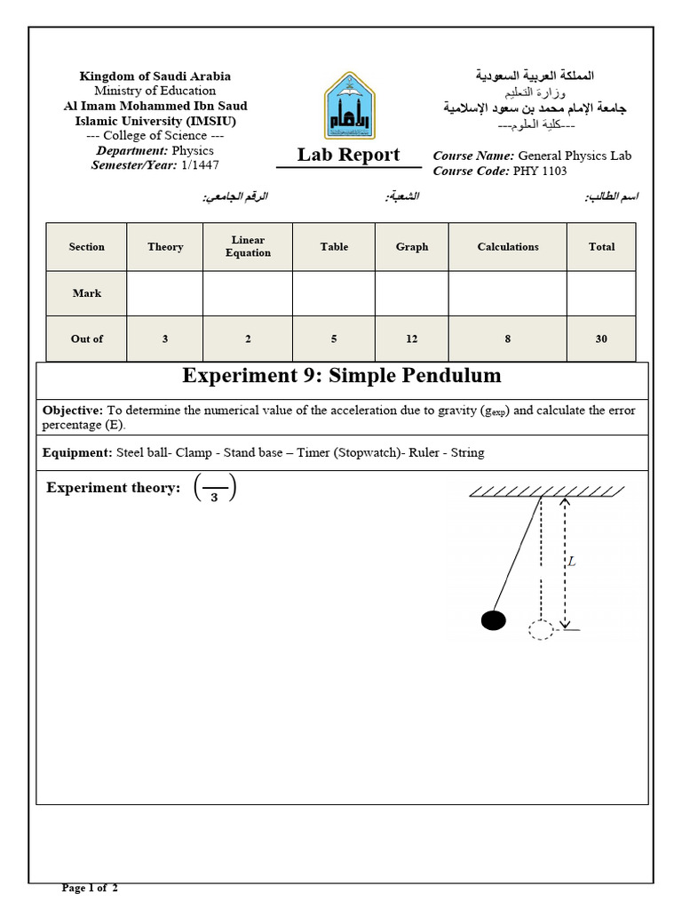 Report - 9 - Simple Pendulum 1103 | PDF