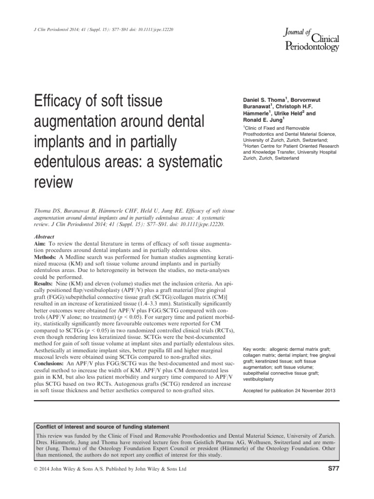 J Clinic Periodontology - 2014 - Thoma - Efficacy of Soft Tissue ...